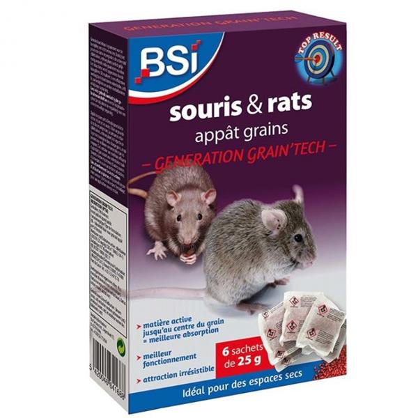 Grain appât prêt à l'emploi pour rats, souris, mulots - 6 sachets